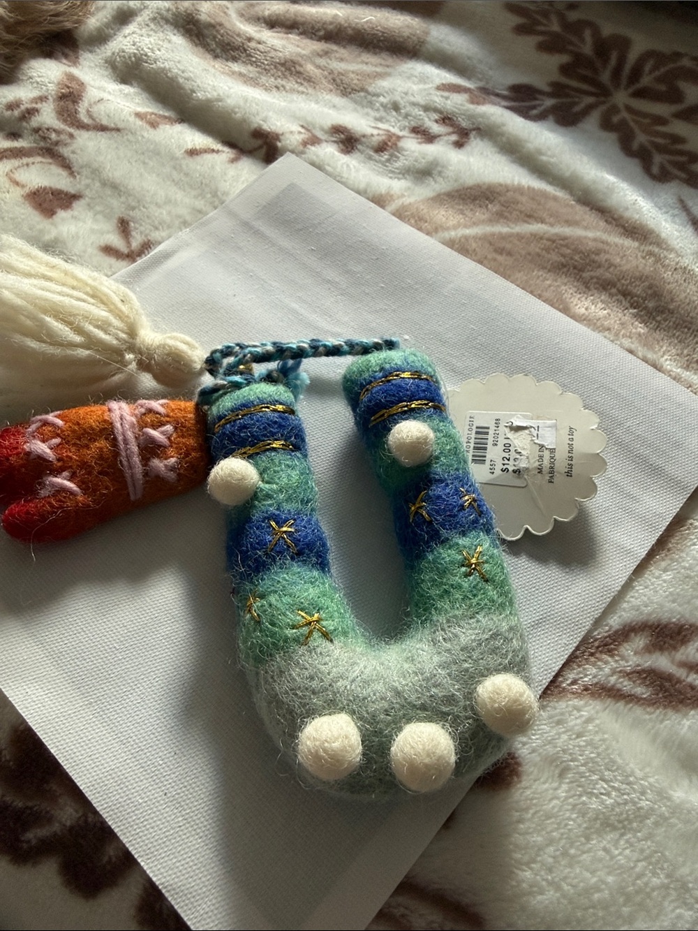 Anthropologie Letter U Ornament in Green, Blue & Orange Accent